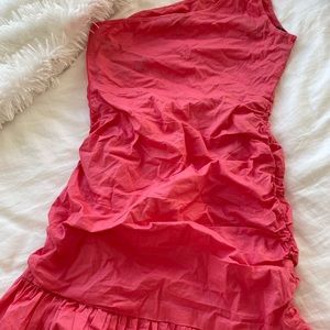 Pink Ruffle One Shoulder Dress